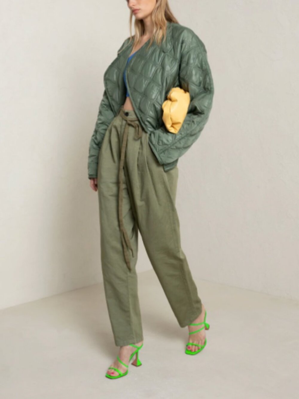 $495 A.L.C. Fatigue Green Quilted Nylon Emory Crossover Jacket size XS